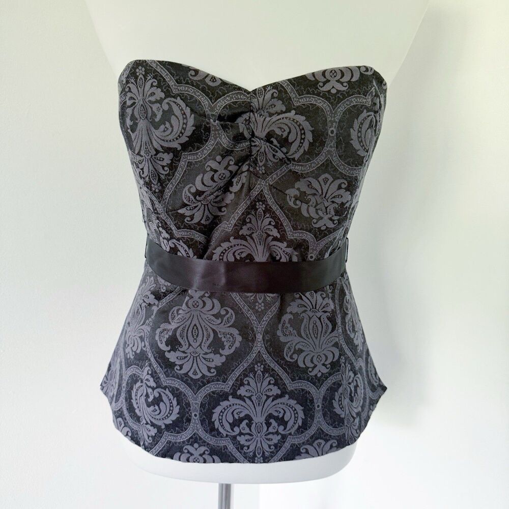 Vintage Damask/Baroque Paisley Black Gray Strapless Top Whimsigoth Goth 4 Small